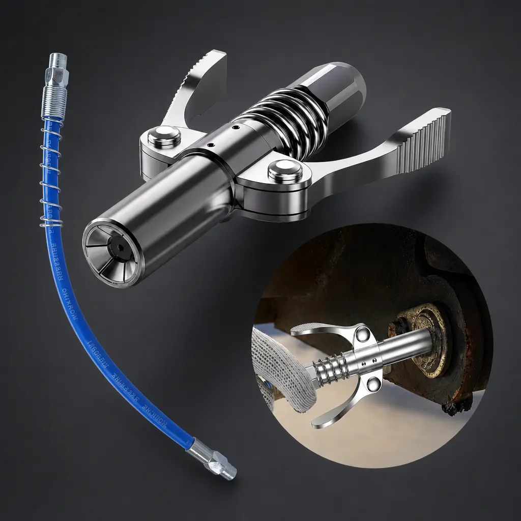 Grease Gun Coupler, 12000 PSI High Pressure Grease Nozzle, 1/8" NPT Universal Grease Gun Fittings, Quick Release Lock Oil Nozzle for Machinery Equipment Lubrication Filling