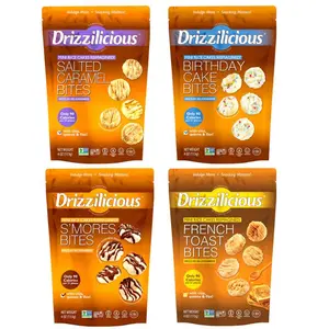 Drizzilicious Mini Rice Cakes 4 Pack – Salted Caramel, Birthday Cake, S’mores & French Toast | 4 oz Bags | Low-Calorie Vegan Snack with Superfoods