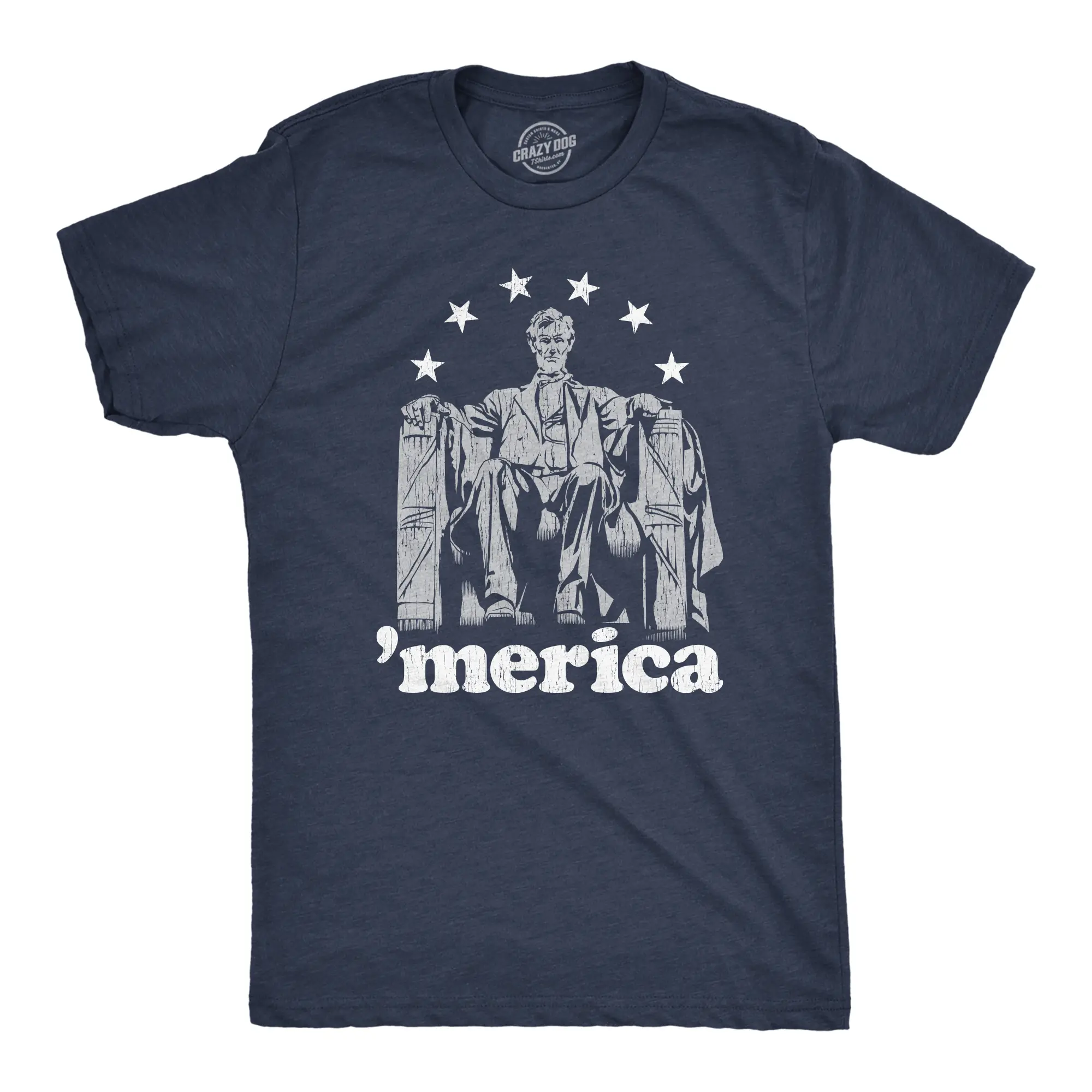 Mens Abe Lincoln 'Merica T Shirt Funny 4th of July USA Patriotic Graphic Novelty Tee Mens Funny T Shirts Cool Vintage Fashion T-Shirt Gift Classic Menswear Patriotic Apparel for Men Funny Political Short Sleeve Navy