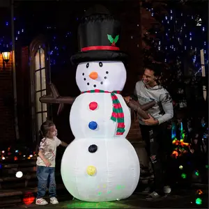 VIVOHOME Christmas Inflatable Outdoor Decoration, Snowman Family Hug, Snowman with Penguin, Snowman with Colorful Button, Navidad Blow Up Yard Decor with Built-in LED Light for Lawn, Garden, Party