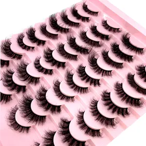 20 pairs of natural fluffy thick false eyelashes for long makeup 6d artificial mink eyelashes,Soft Mink Eyelashes 3D Curl Winged End Eye Elongated Fake Lashes Thick Handmade Natural False Eyelash Messy Cross Lash Wholesale