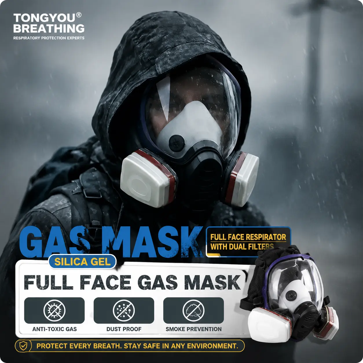 Professional Full Face Gas Mask - Protective Mask with Anti-Smoke Face Shield, Formaldehyde Filter Cotton for Painting, Dust Protection (Sports & Outdoor Safety Gear)