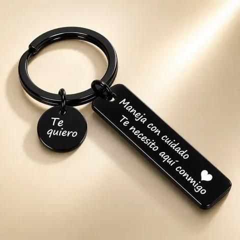 Veyla Rust Resistant Stainless Steel Keychain Accessory - Engraved "Drive Safe I Need You Here With Me", Dual Languages Option, Heart Detail, Custom Gift for Partners, Car Safety Cue, Daily Use Fashion Accessory