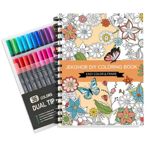 Adult Coloring Book Set,Spiral Bound Coloring Book for Adults Relaxation with 36 Colors Markers, Anxiety Relief Gifts with 30 Patterns Included Mandala Animal Flowers art supplies coloring supplies brush marker