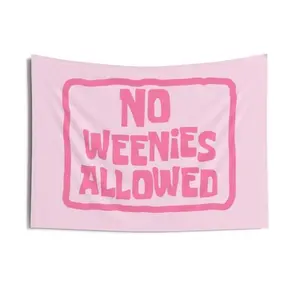 "No Weenies Allowed" Tapestry SpongeBob SquarePants wall tapestry poster for college dorm cave bedroom living room office party decoration Light Linen