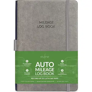 Skyline Auto Mileage Log Book – Vehicle Logbook with Expense Tracker – Driving Logger Book for Tracking Car Mileage, Expenses, Gas Consumption & Lubrication – Hardcover, A5 Size, 5.8x8.3″ (Gray)