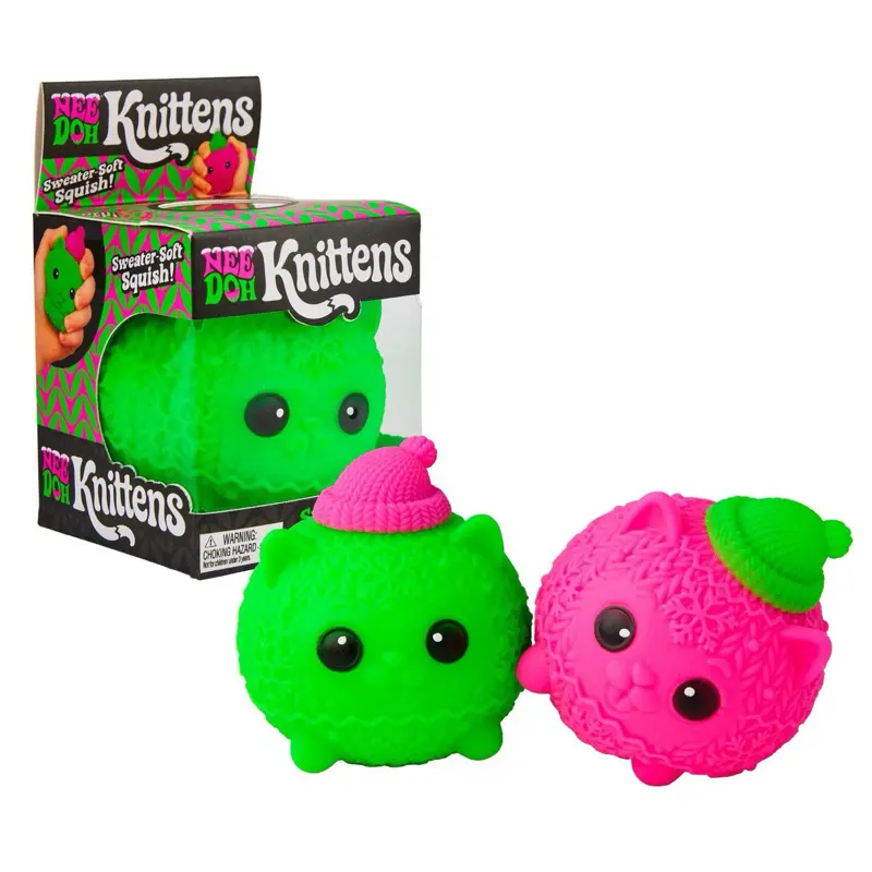 100% Authentic Schylling NeeDoh Knittens – Super Soft Squishy Cat Fidget Toy, Sweater-Soft Sensory Stress Relief Squeeze Toy, Cute Kitty with Knit Texture, Choose Your Color, 1 Pack
