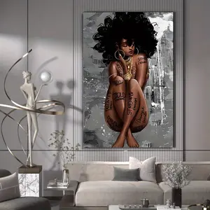 1 piece unique wood-framed canvas poster, Black Queen Poster African American Wall Art Black Girl Canvas Painting Black Woman Wall living Room decorative painting