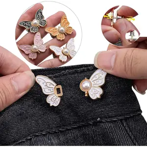 A Set of 6 PCS Detachable Butterfly Clips, Reusable No-Sew Waist Cinching Button, Instant Waist Tightener Pant Clips Waistband Buckle for Loose Jeans Pants Skirts for Women