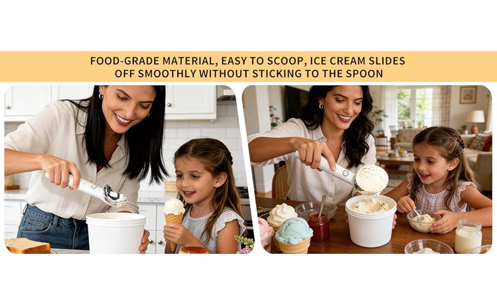 mother's day Heated Ice Cream Scoop Electric Scooper for Hard Ice Cream and Desserts Handheld Heating Up to 158°F Rechargeable Easy to Clean Ideal Summer Gift Kitchen Gadgets Utensils Kitchenware Stainless Steel USB Charging IP67 Waterproof