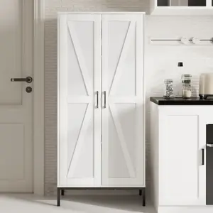 60-inch tall kitchen pantry with 2 rattan doors and 3 adjustable shelves, a freestanding cabinet storage unit, suitable for kitchens, laundry rooms, living rooms, and dining rooms