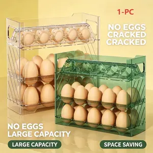 1 Pack Egg Holder for Refrigerator, 30 Eggs Large Capacity Multi-Layer Egg Organizer with Freshness Timer, Anti-Shock Shatterproof Egg Storage Container for Fridge