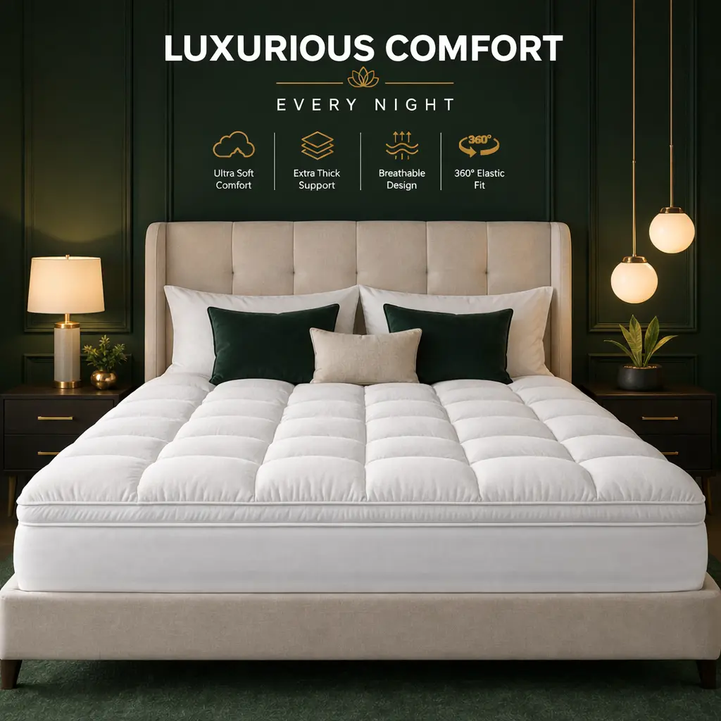 4 Inch (10 cm) Queen Mattress Topper, Extra Thick Cooling Pillow Top Mattress Pad, Ultra Soft Quilted Mattress Cover, Breathable Plush Bed Topper, Deep Pocket Stretch Fit 8-21 Inch, Pressure Relief, Machine Washable, White