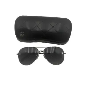 Pre-owned CHANEL Thin Metal Aviator Sunglasses Gradient Grey Lens CC Logo Classic Luxury Unisex Shades