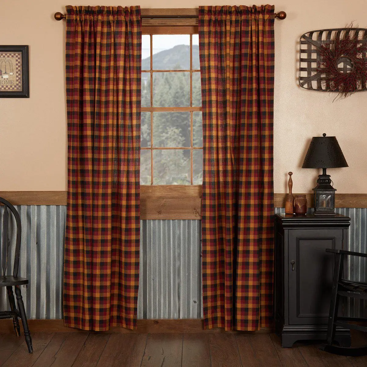 Heirloom Farm Primitive Check Panel Curtains