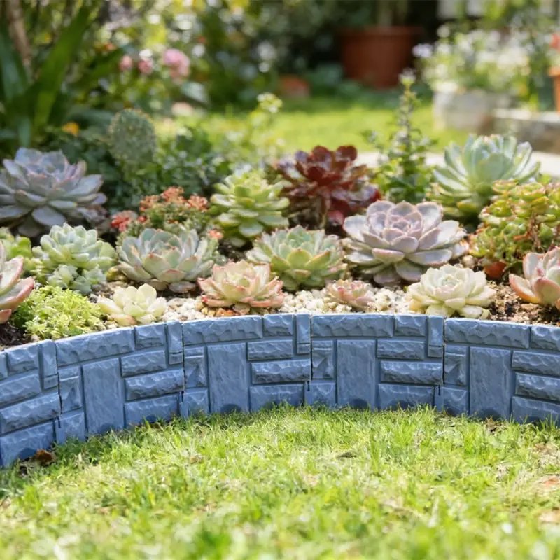 5pcs Garden Fence Retaining Wall Block, Faux Stone Edging for Landscaping, 10.16 X 8.66 Inch, Garden Border, Mulch, Flower Bed, Patio, Lawn, Path, Walkway, Garden Edge Fence