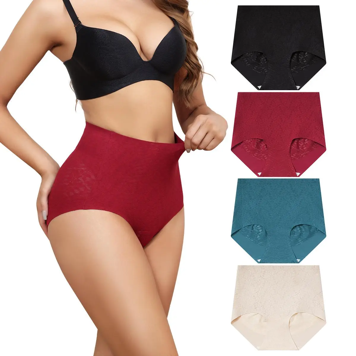 Women's LEVAO 4-Pack High Waist Seamless Panties - Spandex, Nylon, Elastic, Formal, Comfortable, Tummy Control, Smooth Fit, Breathable, Full Coverage Lace Underwear S-XXL