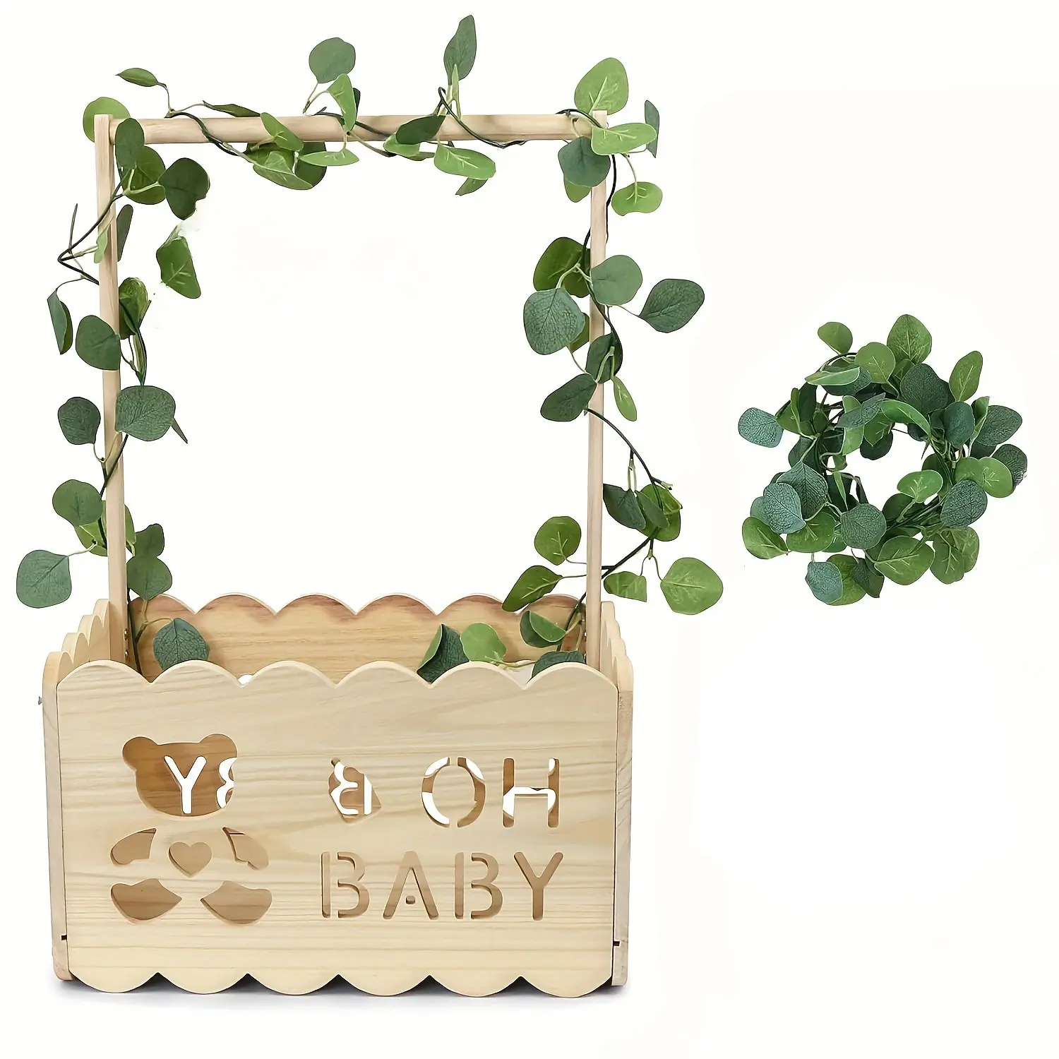 Wooden Baby Shower Themed Gift Box with 'Oh Baby' Design - Rustic Wooden Frame with Bottle ＆ Bear Illustration, Beautiful Gift Box, Perfect for Boys & Girls, Ideal for Newborn Welcome Gifts, Fall Decorations for Home