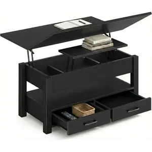Lift Top Coffee Table with Storage, Multi-Function Convertible Coffee Table for Living Room, Adjustable Height Dining Desk & Workstation – Split Lift Design with Drawers & Hidden Compartment