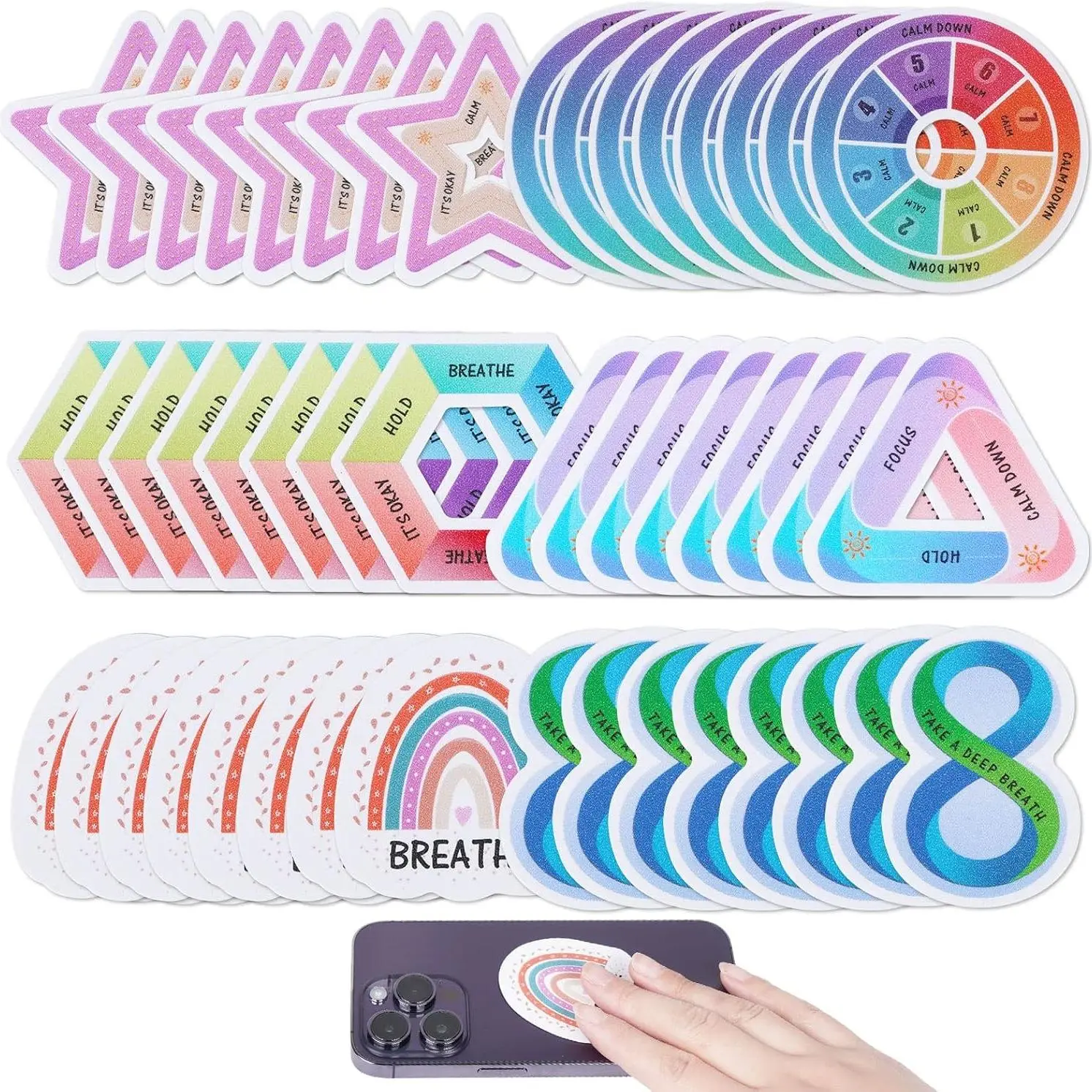 Anxiety Calming Sticker, 36/48pcs Textured Fingertip Sticker, Creative Calming Tool for Office & Classroom, Mood Calming Stickers, Stress Relief Sticker, Sticker Packs