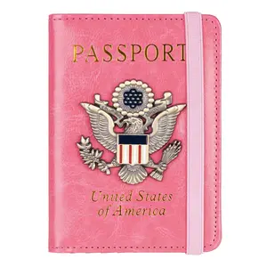 Passport Holder Cover Wallet RFID Blocking Leather Card Case Travel Accessories for Women Men (Pink)