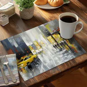 360 stand Polyester Placemats - 14x18 in Rainy Busy Street Urban Art Design, Easy Clean Coffee Table Mat, Home Decor Accent - Set of 6 (Model C6PP1418SMDKY7), Tableware