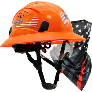 Full Brim Hard Hats with Visor, Vented Headgear, Neck Gaiter, Ear Loops, Chin Strap, 6-Point Ratchet Suspension & Reflective Sticker for Construction, Outdoor Work