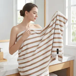 Microfiber Beach Towels Set of 6, 27" x 55", Large Bath Towel Cabana Stripe- Absorbent Quick Dry, No Fading, No Linting for Hair Wrap, Sauna, Pool, Sport, Yoga, Camping, Swimming, Pink