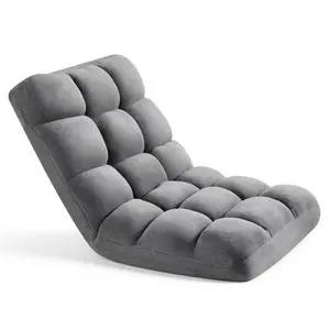【FathersDayGift】VEVOR Floor Chair, 14 Adjustable Positions Folding Floor Gaming Chair with Back Support, Sturdy Metal Frame with Recycled Foam and Coral Fleece Surface, Multifunctional for Reading, Relaxing, Gray