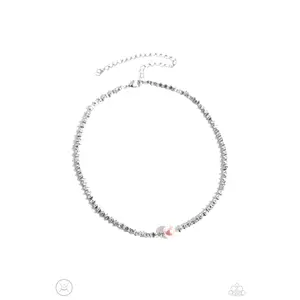 Tasteful Triangles - Pink Pearl Silver Choker Necklace - Paparazzi