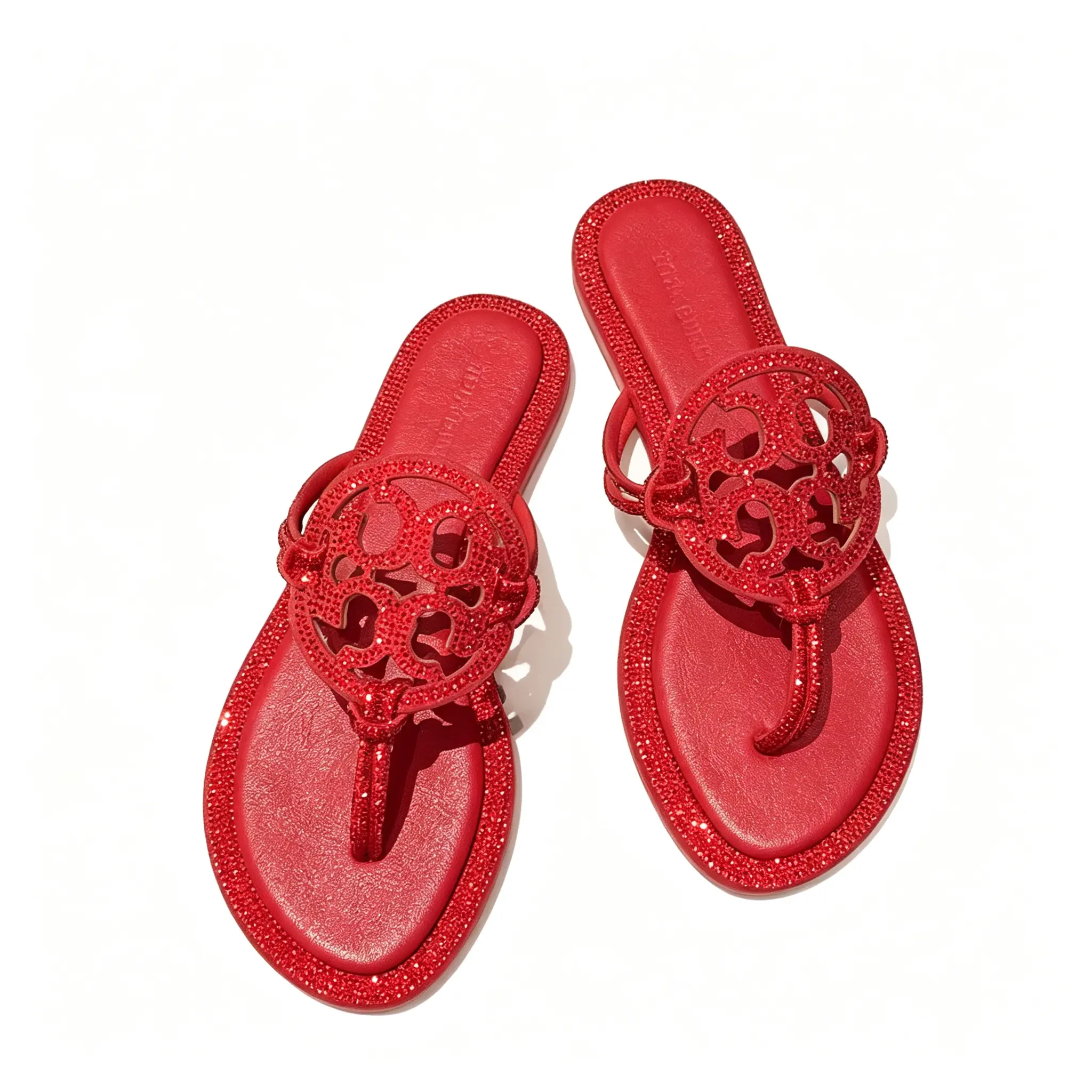 red rhinestone sandals women flip flops Women Red Rhinestone Hollow Logo Thong Flip Flops, Sparkling Crystal Trim Flat Sandals Soft Cushioned Non Slip Beach Vacation Dressy Slippers flat sandals women Summer Shoe
