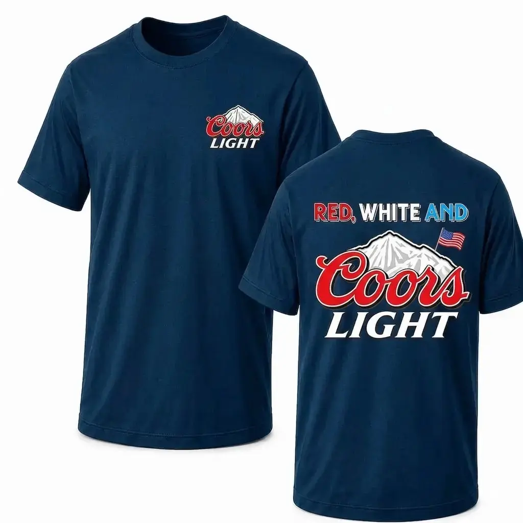 Men's Oversized Red White Coors Graphic T-Shirt - Heavyweight Soft Retro Cotton 4th of July Beer Patriotic Streetwear, Boxy Short-Sleeve Casual Day Top