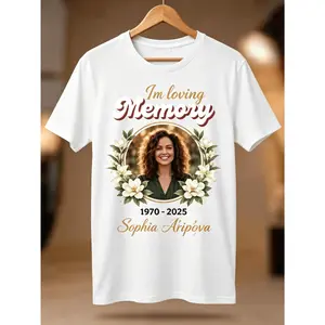 Personalized Memorial T-Shirt with Custom Photo/Name/Date & Photo - Suitable for Funeral Remembrance, In Loving Memory Shirt, Comfortable Cotton Crewneck Tee Men Women, Rest Peace Keepsake Gift Bereav