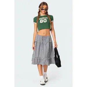 Plaid Tiered Midi Skirt