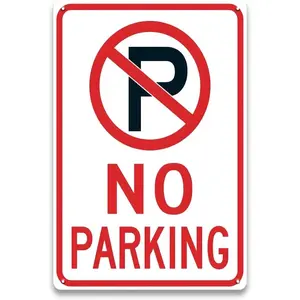 No Parking Signs Metal - 8 x 12 inch Parking Sign for Gate, Garage, Front door, Yard and Outside, UV Protected, Weather Resistant, Waterproof, Durable Ink, Easy To Mount, White/Red (1pcs-White/Red)