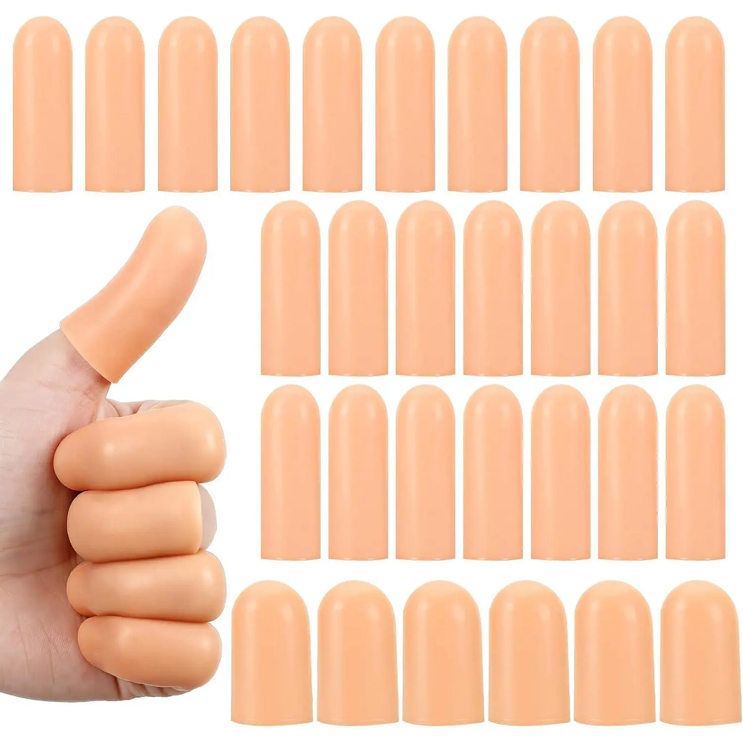 30 Pcs Silicone Finger Protectors, Gel Finger Cots, Reusable Finger Covers Soft Thumb Sleeve High Elastic Fingertip Bandages for Cracked Skin Blisters Calluses (Skin Color, 24 Pcs Large + 6 Pcs Small)