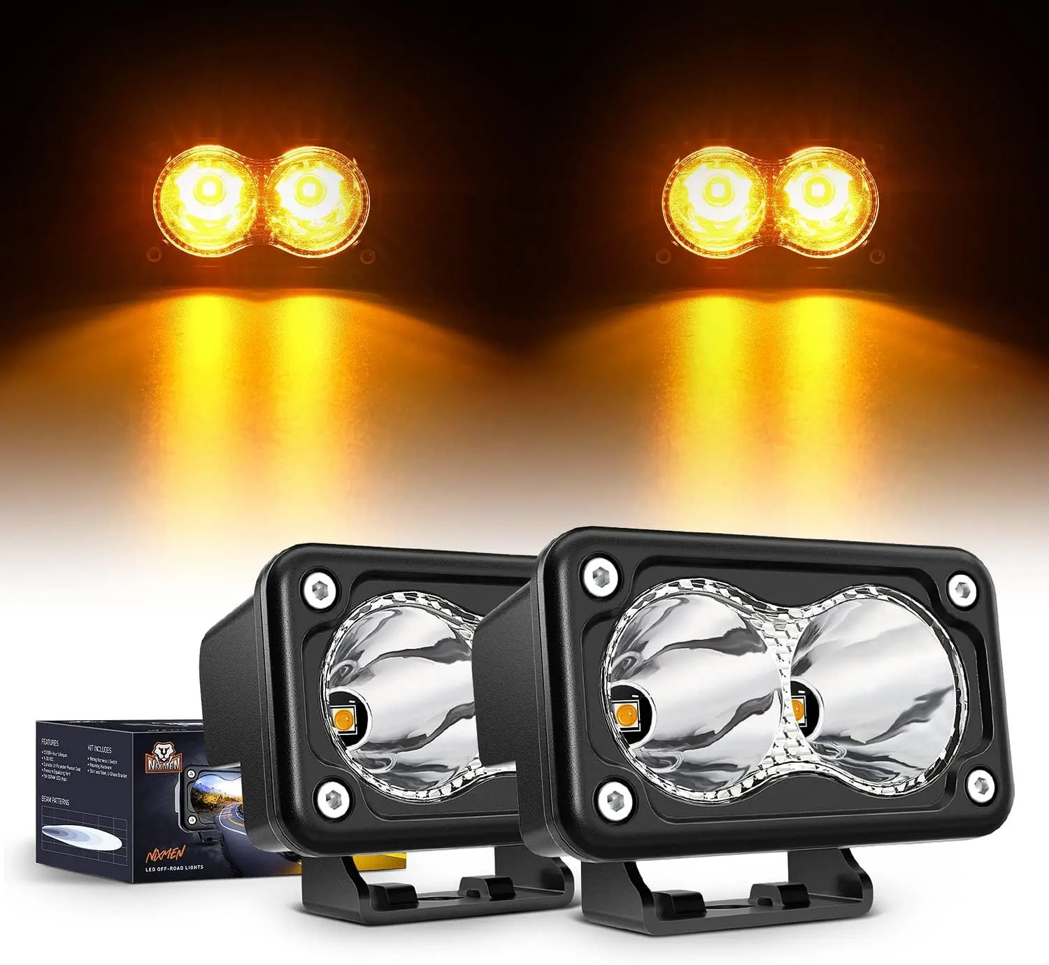 Nilight 3Inch Amber LED Light Pods - 2PCS 10W Super Spot Compact Waterproof Offroad Fog & Auxiliary Driving Lamps with Built-in EMC for Motorcycle, SUV, ATV, Motorcycle Led Lights, Auxiliary Lights