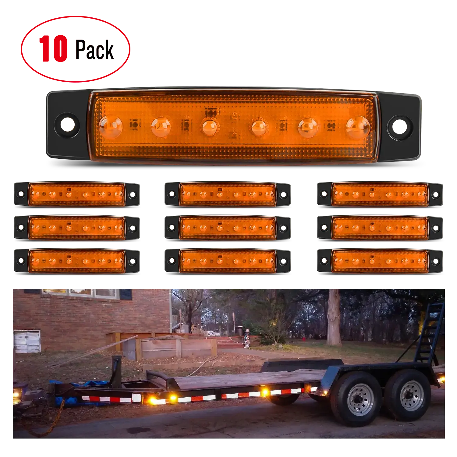 Nilight 3.8 in 6-LED Amber Side Marker Truck Lights (10 Pcs) - Automotive Trailer Light Kit, Vehicle Side Lamp, Auto Accessories, Father's Day Gift, Led Lights For Truck, Automotive Car Light,car accessories