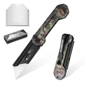 #SpringGlowUp WORKPRO EDC Folding Utility Knife, Mini Box Cutter with Quick Open Axis Lock, Quick Change Blade Razor Knife, Foldable Small Pocket Knife with Belt Clip, 1 Pack with 10 Extra Blades