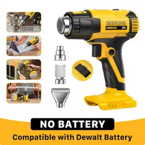 SEEKONE Cordless Heat Gun for Dewalt 20V Battery, Dual Temperature Settings 572℉ and 1022℉ Fast Heating Hot Air Gun with 3 Nozzles for Shrink Tubing, Vinyl Wrap, Crafting, Electronics (No Battery)