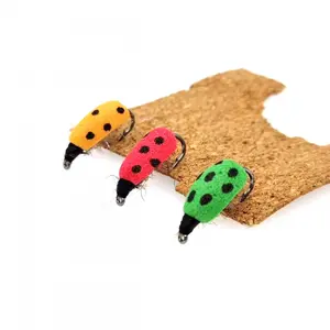 6/12 Handmade Ladybug Fly Bait Lure for Fly Fishing, Artificial Bait, Fly Hook