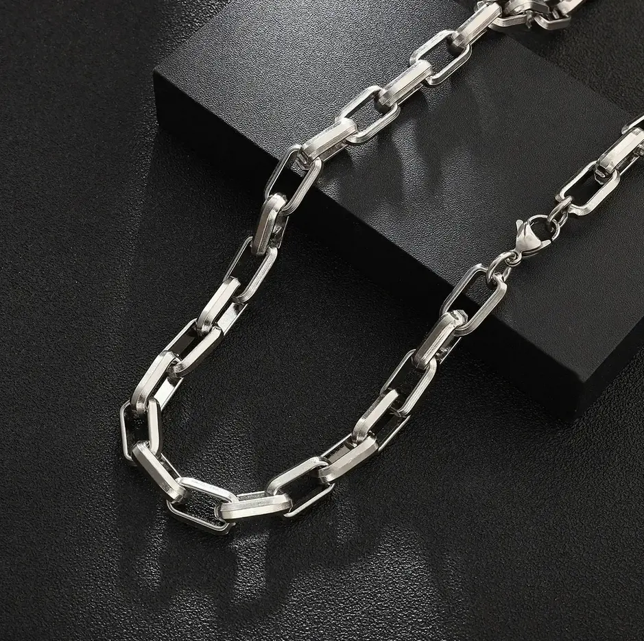 Men's 316L Stainless Steel 9MM Paperclip Link Chain Necklace (20", 24")