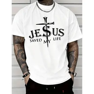 [100% Cotton] mens saved my life graphic t shirt 100 cotton relaxed fit casual short sleeve tee with cross print round neck machine washable for casual attire Top Sublimation
