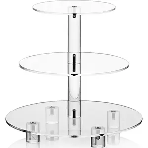Acrylic Cupcake Stand Clear 3 Tier Round Transparent Dessert Tower Holder Display with Base for Wedding Party Baby Shower