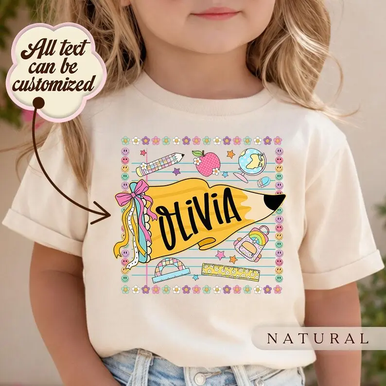 (DM or NOTE) Youth Custom Name Back to School T-Shirt, Personalized Back to School Girl Shirt, Student Name First Day of School Shirt