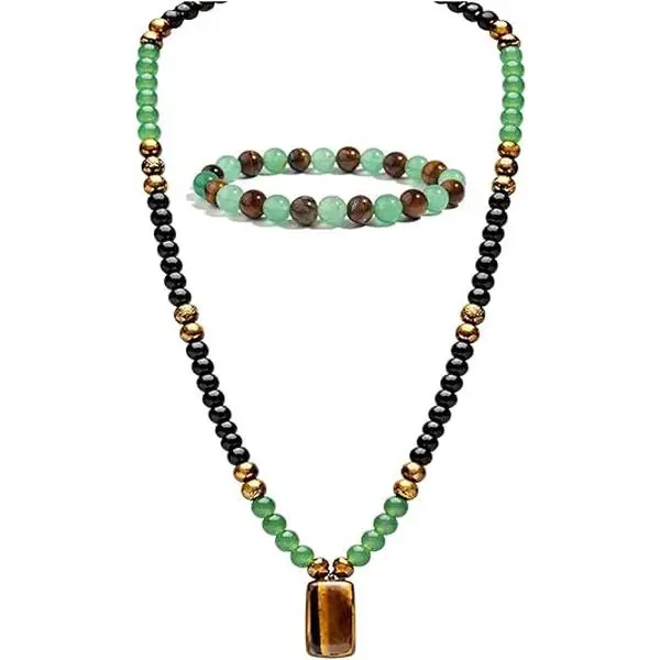 ChicBijoux S Money Bracelets Necklace Jewelry Set for Women Men Jade Crystal Tiger Eye Obsidian Beaded Necklace Feng Shui Good Luck Money Bracelet Wealth Attraction Accessories Outfits Protection Jewelry Gifts