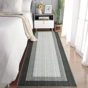 【GARVEE】Washable 2x6 Runner Rug - Modern Bordered Accent Rug, Stain Resistant Indoor Carpet with Non-Slip Backing, Non-Shedding Low Pile Folding Floor Cover for Kitchen, Hallway, Laundry in Black/Grey