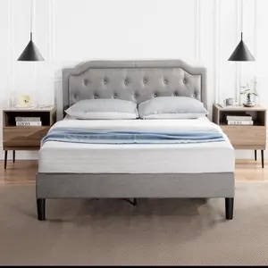 ZINUS Kellen Upholstered Scalloped Platform Bed Frame Mattress Foundation Wood Slat Support Eco Friendly WonderBox Easy Assembly Dark Grey Queen Size New Small Box