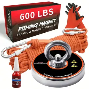 Fishing Magnet 600 LBS Pulling Force Magnet Fishing Kit, Super Strong Fishing Magnet Kit For Magnetic Fishing And Retrieving Items - 2.95inch Diameter