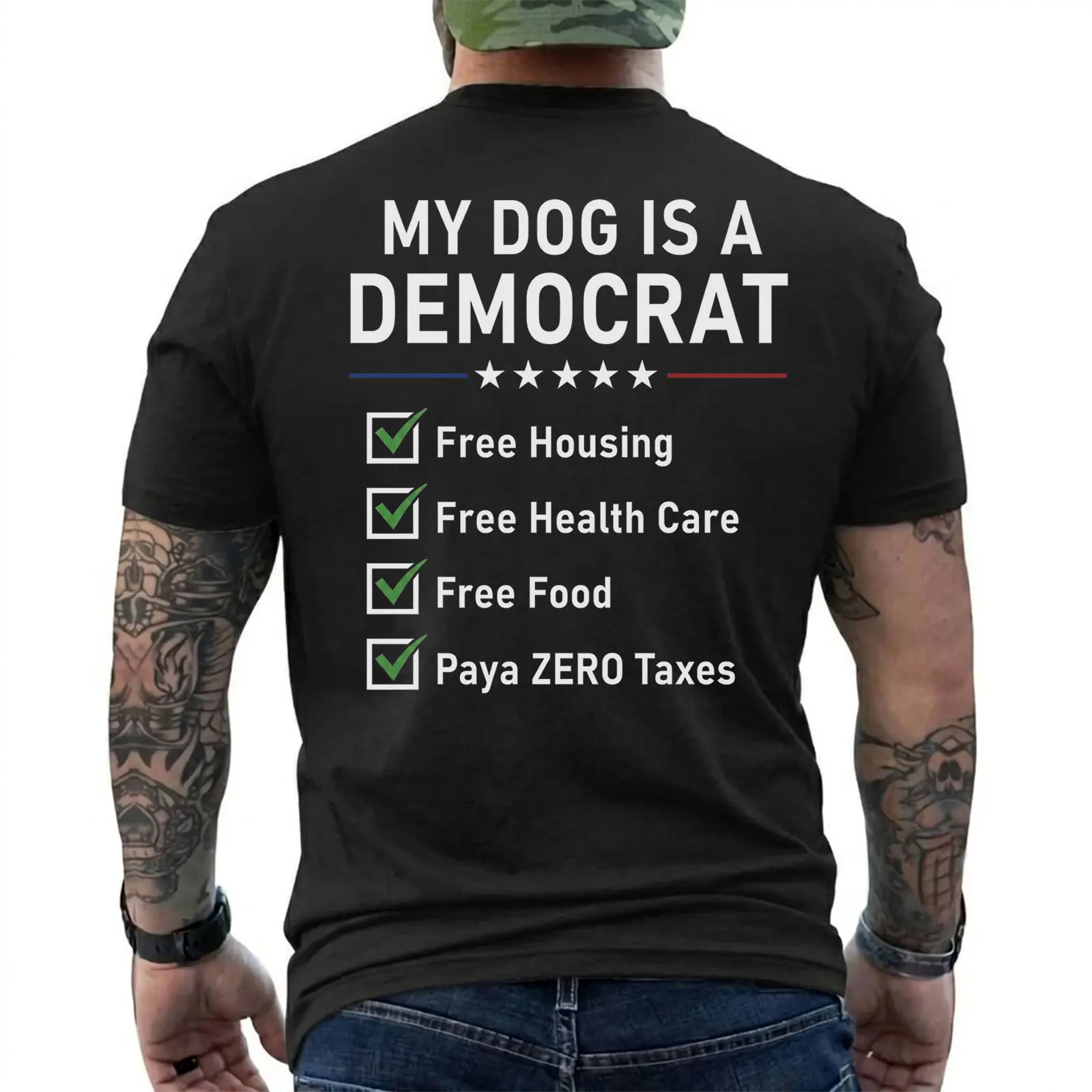 My Dog Is A Democrat Funny Dog Shirt for Men, Political Humor Dog Lover Graphic Tee, Funny Dog Dad T-Shirt, Novelty Gift for Pet Owners, Short Sleeve Printed Graphic Shirt, Daily Casual Cotton Menswear